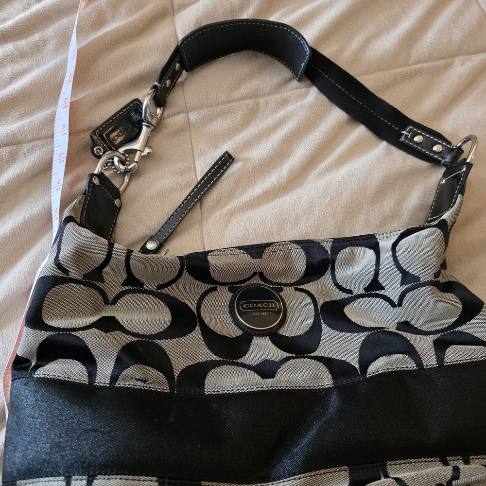 Coach Signature Black and Gray Shoulder Bag